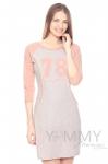 Платье для дома и сна комбинированное с принтом серый меланж / розовый меланж