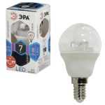 Лампа светодиодная ЭРА, 7(60)Вт, цок. E14,прозр шар, холодн.бел., 30000ч, LED smdP45-7w-840-E14-Clear