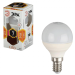 Лампа светодиодная ЭРА, 7(60)Вт, цоколь E14,шар, тепл. бел., 30000ч, LED smdP45-7w-827-E14