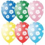 Воздушные шары, 25 шт., M12/30 см., "Ромашки", пастель+декор, растровый рисунок, 4690296040789