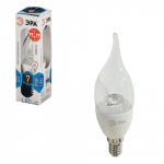 Лампа светодиодная ЭРА, 7(60)Вт, цок. E14,прозр свеча на ветру, холодн.бел, LED smdBXS-7w-840-E14-Clear