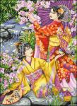 А-015 Канва с рисунком 'Гелиос' 'Японки в саду', 43,5х58 см