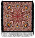 Шаль из уплотненной шерстяной ткани многоцветная с шелковой вязаной бахромой