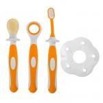 Зубная щётка детская, набор 3 шт. с ограничителем: силиконовая, с мягкой щетиной, для языка, от 3 мес., цвет оранжевый