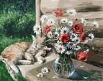 "Дачная жизнь кота Василия" живопись на холсте 40*50см
