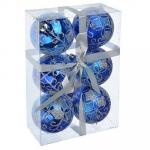 СНОУ БУМ Набор шаров 6шт, 6см, пластик, синий с декором, 4 дизайна, коробка ПВХ
