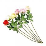 Цветок искусственный в виде ветки с розами, пластик, полиэстер, 64 см, 6 цветов