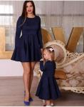 Платье спандекс из серии мама/дочка темно-синее мама RH106