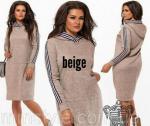 Платье SIZE PLUS ангора с капюшоном beige RH122