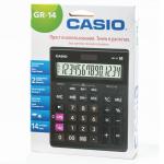 Калькулятор настольный CASIO GR-14-W (209х155 мм), 14 разрядов, двойное питание, европодвес, черный