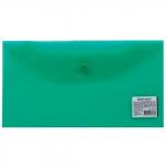 Папка-конверт с кнопкой МАЛОГО ФОРМАТА (250х135 мм), прозрачная, зеленая,  0,15 мм, BRAUBERG, 224029