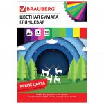 Цветная бумага А4 мелованная, 20л. 10цв., в папке, BRAUBERG, 210х297мм, Моя страна, 129928