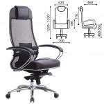 Кресло офисное МЕТТА "SAMURAI" SL-1, сверхпрочная ткань-сетка/кожа, черное, ш/к 83830
