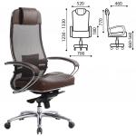 Кресло офисное МЕТТА "SAMURAI" SL-1, сверхпрочная ткань-сетка/кожа, темно-коричневое, ш/к 83861