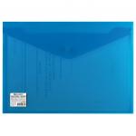 Папка-конверт с кнопкой BRAUBERG, А4, до 100 л, непрозрачная, синяя, СВЕРХПРОЧНАЯ 0,2 мм, 221362