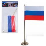 Флаг России 12х18 см настольный с флагштоком, высота 30 см, пластик под золото, упак. с европодвесом