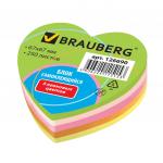 Блок самоклеящ. (стикер) фигурный BRAUBERG НЕОНОВЫЙ, в форме сердца, 67*67 мм, 250 л, 5цветов,126690