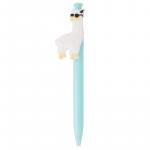 Ручка шариковая с фигурным клипом Ламы и кактус, синяя, лама в очках, LAR134