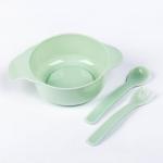 Набор детской посуды, 3 предмета: миска 300 мл, ложка, вилка, от 5 мес., цвет зелёный