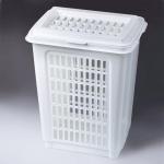 Корзина 50 л С КРЫШКОЙ, для мусора/белья прямоугольная, пластик, (в56*ш45*г36 см), белая, 4339900