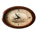 Часы настенные САЛЮТ ДС-ОБ28-196 круг, бежевые с рисунком Корабль, деревянная рамка, 40х26,5х4 см