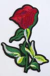 Аппликация клеевая вышитая "Роза на стебле" 16*11см чёрный+красный+белый+зелёный