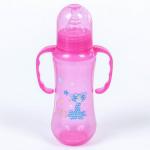 Бутылочка для кормления цветная с ручками, 250 мл, цвет розовый, рисунок МИКС