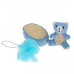 Набор банный 3 предмета: игрушка-мочалка, губка, мочалка, цвет синий