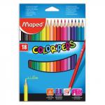 Карандаши цветные MAPED (Франция) "Color Pep's", 18 цв, трехгранные, заточенные, европодвес, 183218