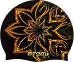 Шапочка для плавания Atemi, силикон, чёрн. (огн.цветок), PSC418