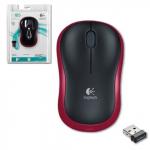 Мышь беспроводная LOGITECH M185, 2 кнопки+1 колесо-кнопка, оптическая, черно-красная, 910-002240