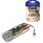 Флэш-диск 16GB VERBATIM Mini Tattoo Edition Dragon USB 2.0, белый с рисунком, 49888