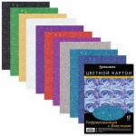Цветной картон А4 ГОФРИРОВАННЫЙ С БЛЕСТКАМИ, 10 цветов, 250 г/м2, BRAUBERG, 210х297 мм, 124753