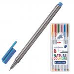 Ручки капиллярные STAEDTLER TRIPLUS FINELINER, НАБОР 6шт, линия 0,3мм, природные цвета, 334SB6CS2