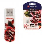 Флэш-диск 16GB VERBATIM Mini Tattoo Edition Rose USB 2.0, белый с рисунком, 49885