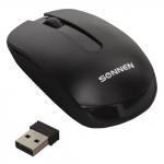 Мышь беспроводная SONNEN M-3032,USB, 1200dpi, 2 кнопки+1 колесо-кнопка, оптическая, черная,512640