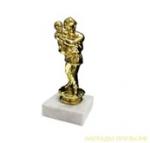 Статуэтка Пожарный с ребенком, цвет - золото, 13 см, постамент серый мрамор 6х6х2 см