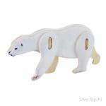 Деревянные 3D пазлы Белый медведь 9 деталей (готовый размер 10,5x2x5,2 см)  1/240