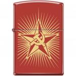 Зажигалка ZIPPO Серп и Молот на Звезде, латунь/сталь с покрытием Red Matte, красная, 36x12x56 мм