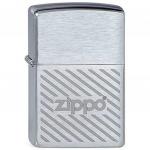 Зажигалка ZIPPO Stripes, с покрытием Brushed Chrome, латунь/сталь, серебристая с полосками и логотип
