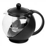 Заварник (чайник) ЛАЙМА "БЕРГАМОТ", 1,25 л, стекло/пластик/фильтр-нерж.сталь, черный, 601373