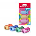 Пластиковая точилка ErichKrause® Joy®, цвет корпуса ассорти (в блистере по 3 шт.)