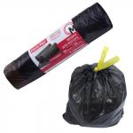 Мешки д/мусора 60л, завязки, черные, в рулоне 20шт, ПНД, 15мкм, 60х70см(+5%), прочные,ОФИСМАГ,601398