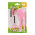 Набор по уходу за ребёнком, 5 предметов: щётка, расчёска, безопасные ножницы, пилочка и щипчики для ногтей, цвет розовый