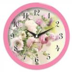 Часы настенные САЛЮТ П-Б1.1-389 круг, с рисунком Букет, розовая рамка, 28х28х4 см