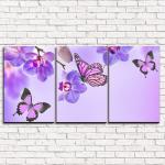 Модульная картина Бабочки у воды с орхидеями 3-1