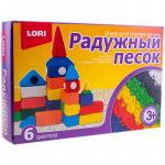 Песок для лепки "Радужный песок", 06 цветов, 840 г, в баночке, 2 формочки, картонная упаковка, Пт-003