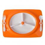 Набор детской посуды, 4 предмета: тарелка трёхсекционная, подставка, ложка, вилка, от 5 мес., цвет оранжевый