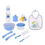 Набор детский «Первый подарок малышу», 10 предметов: бутылочка для кормления 250 мл, поильник, ёршики, посуда, нагрудник, погремушка, цвет голубой