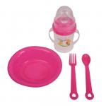 Набор детской посуды, 4 предмета: миска, ложка, вилка, поильник с соской 200 мл, цвета МИКС